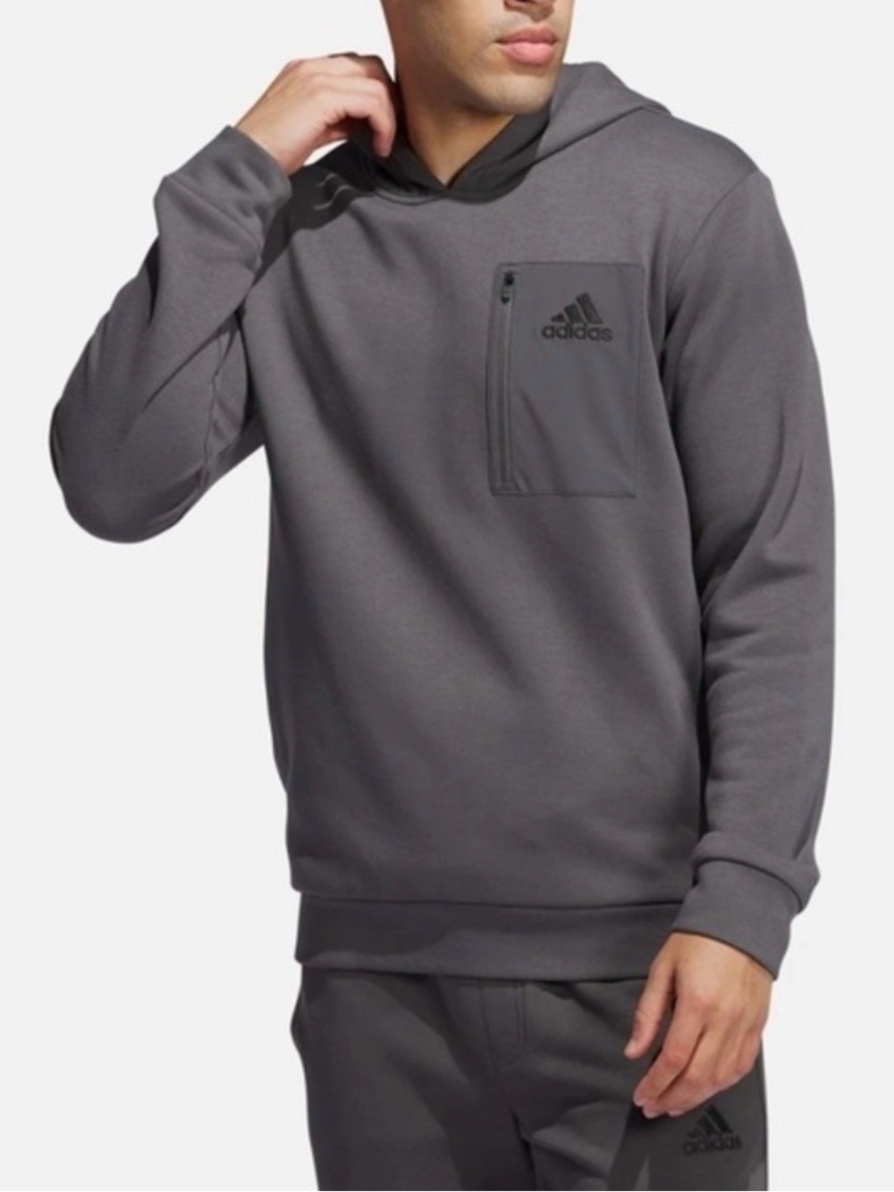 Adidas Men's Gray Pullover Hoodie with Chest Pocket